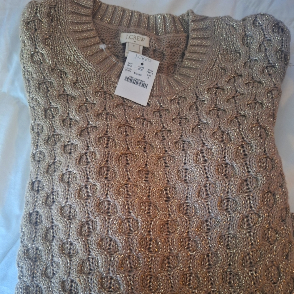 NWT JCrew metallic gold honeycomb sweater small